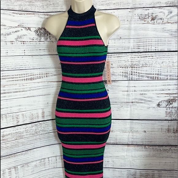Grave Fame Dresses & Skirts - Grave‎ fame Dress Womens Xs metallic Striped  sweater Knit Bodycon Sparkly NWT